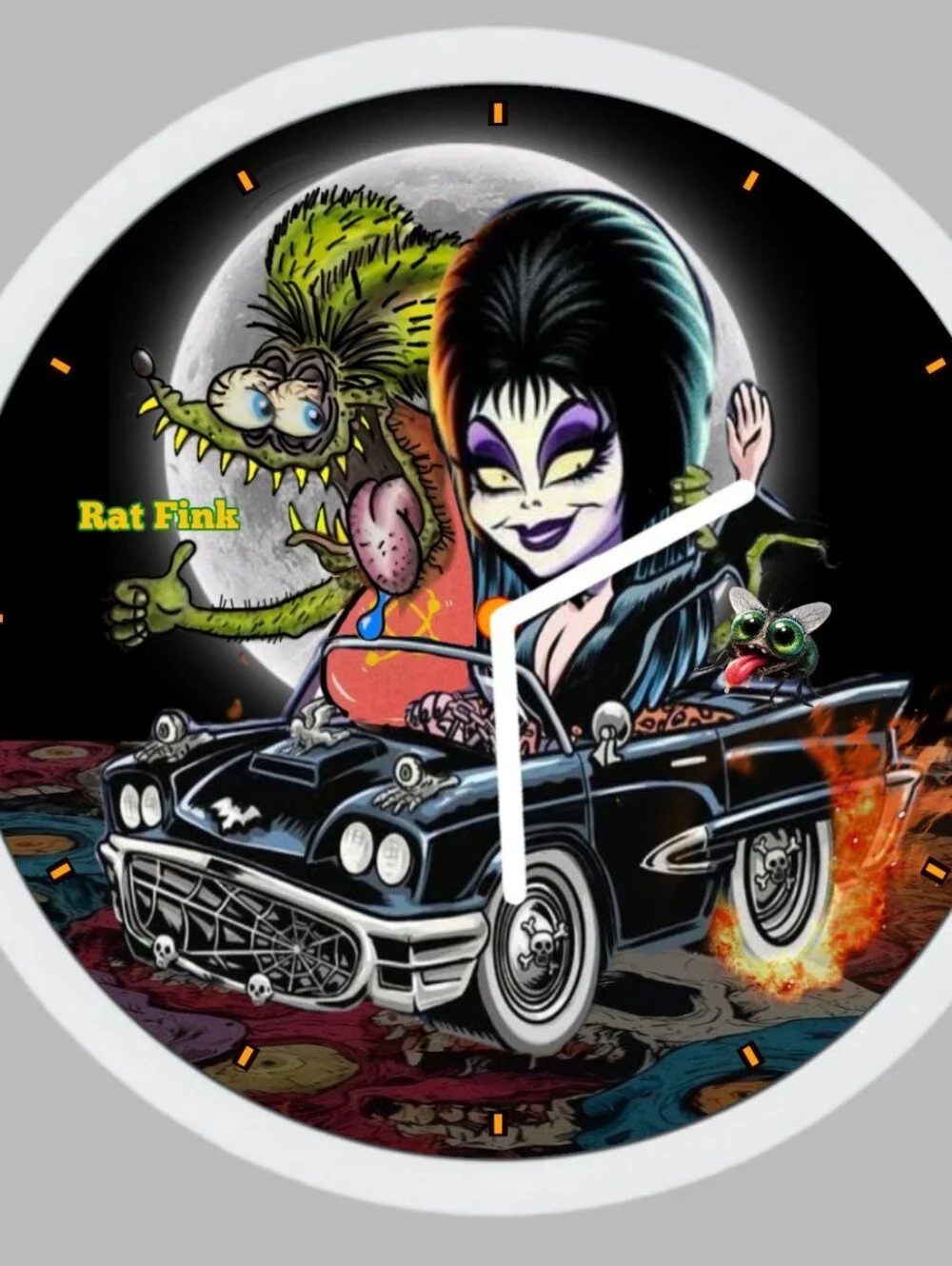 Rat Fink Elvira Retro Monster Car Clock Face - Black & Purple